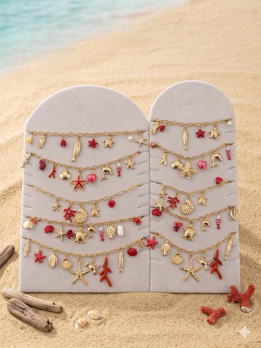 Lot de 5 bijoux à pendentifs marins thème rouge