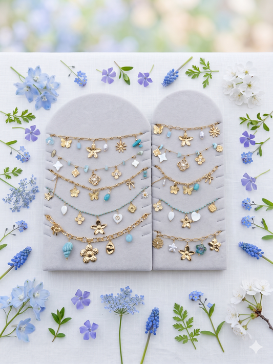 Lot de 5 bijoux à pendentifs floraux thème bleu