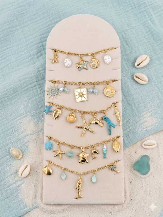 Lot de 5 bijoux à pendentifs été thème bleu