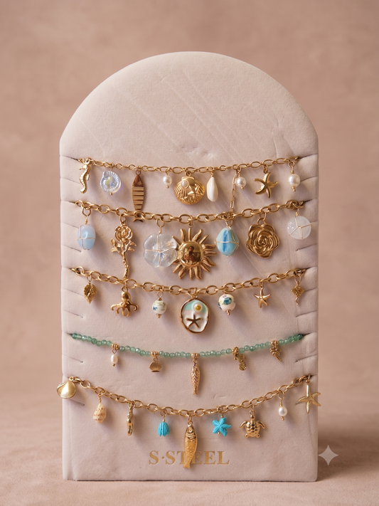 Lot de 5 bijoux à pendentifs été thème bleu