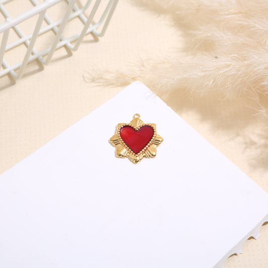 Lot de 3 pendentifs dorés cœurs ex-voto émail rouge