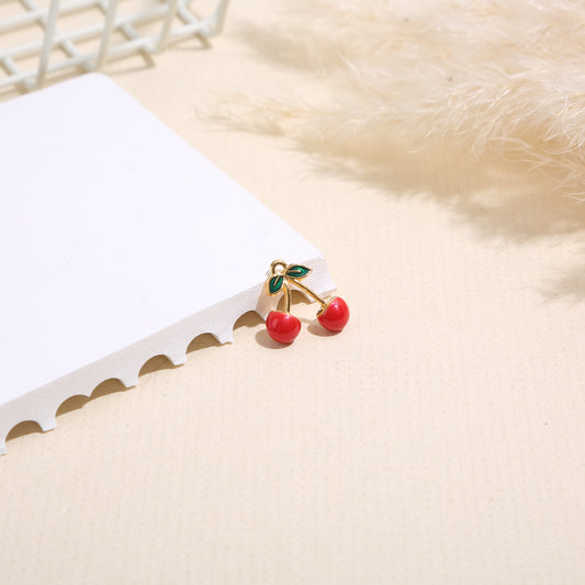 Lot de 3 pendentifs dorés cérises rouge feuilles vertes
