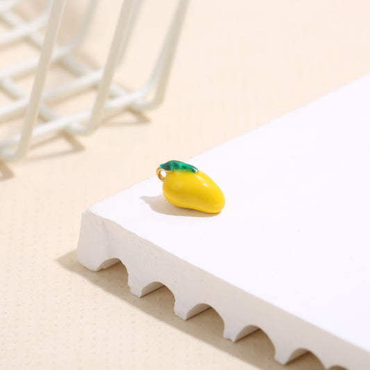 Lot de 3 pendentifs dorés citron jaune feuille verte