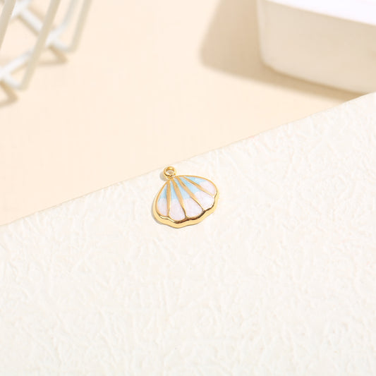 Lot de 3 pendentifs dorés coquillage rose et bleu