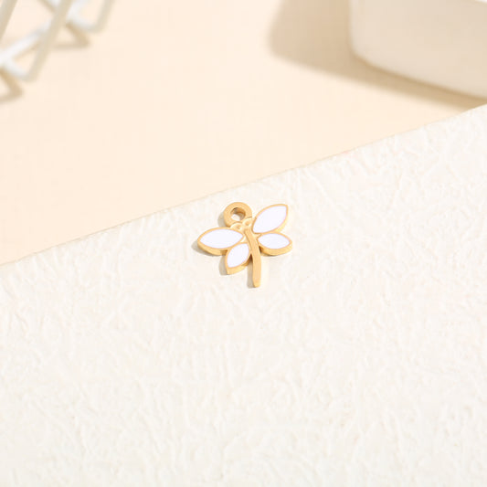 Lot de 3 pendentifs dorés libellules émail blanche