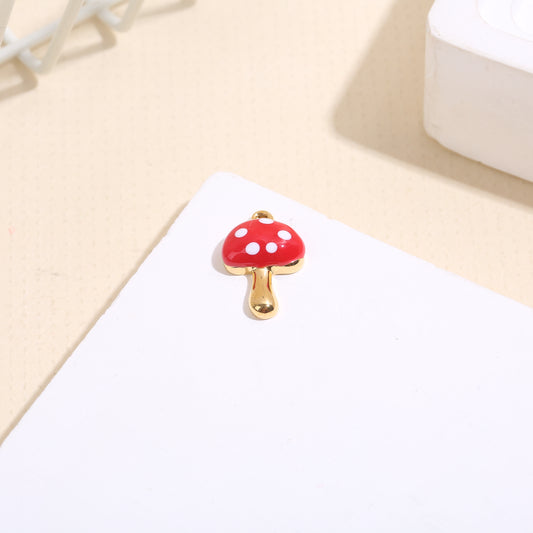 Lot de 3 pendentifs dorés champignon rouge avec pois blanc
