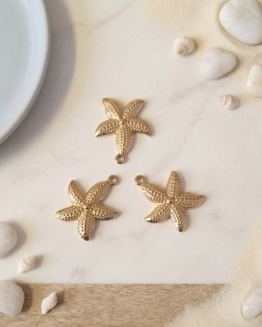Lot de 3 pendentifs dorés étoile de mer texturée