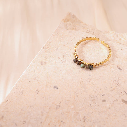 Bague anneau avec perles vert d'eau