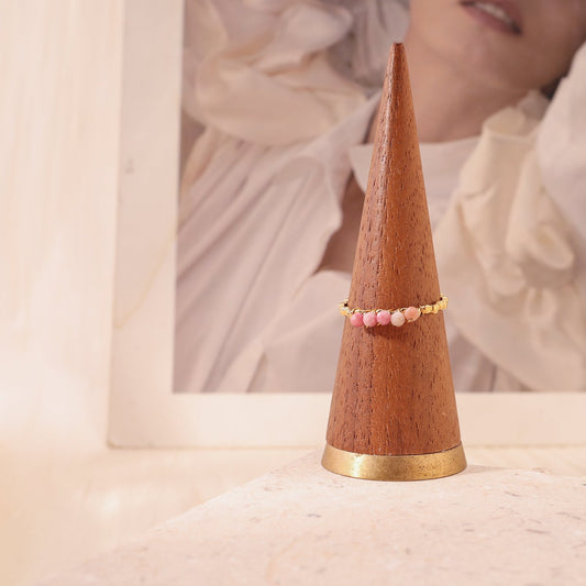 Bague anneau avec perles rosées