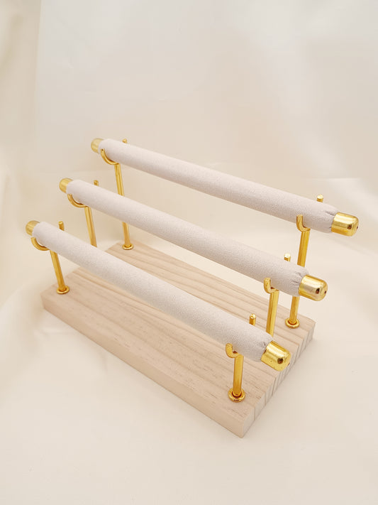 Présentoir beige ensemble triple rouleau à bagues