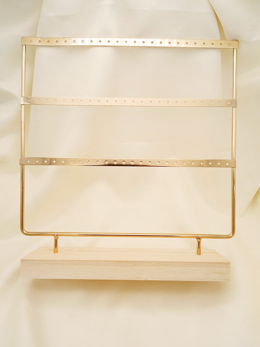 Présentoir doré pour boucles d'oreilles triple rangs