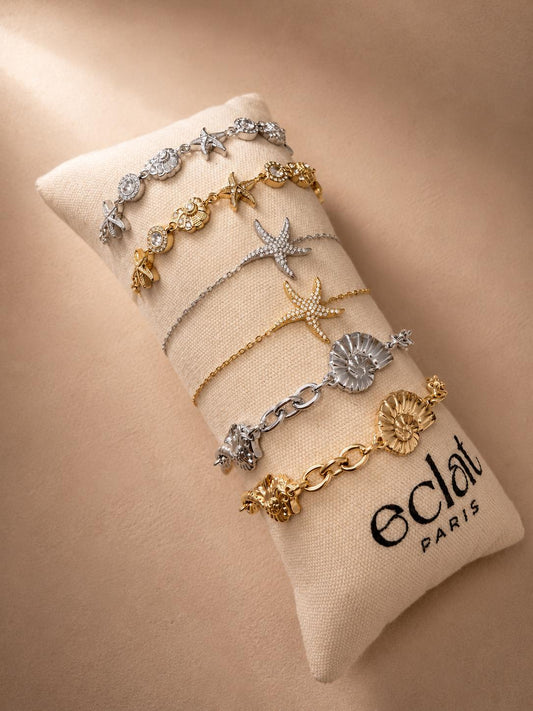 Lot de 6 bracelets thème marin étoiles de mer et coquillages