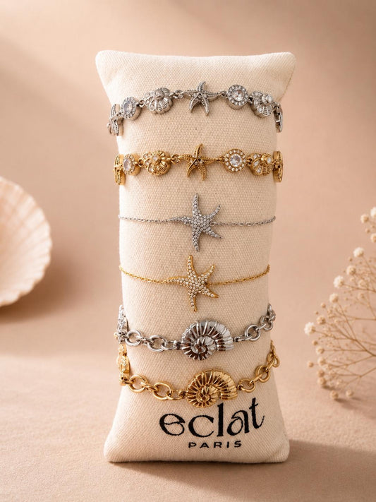 Lot de 6 bracelets thème marin étoiles de mer et coquillages