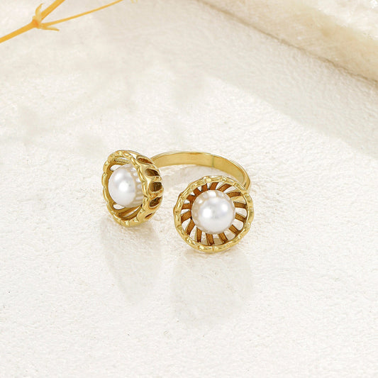 Bague Dorée Ajustable Ouverte Avec Perles En Cage - Eclat Paris