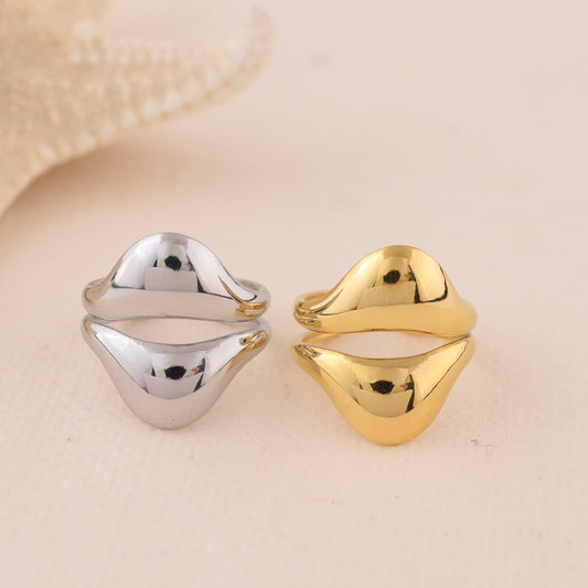 Bague Dorée Duo Vagues Lisses Ouverte - Eclat Paris