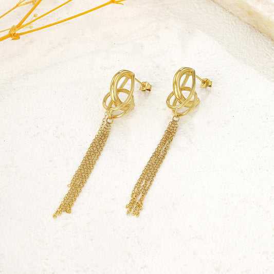 Boucles d'oreilles Dorées Pendantes Anneaux Noués Et Pampilles Chaînes - Eclat Paris