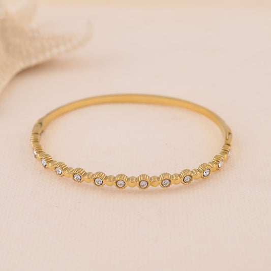 Bracelet Doré Jonc Rigide Motifs Fleuris Sertis De Strass - Eclat Paris