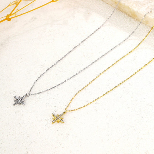 Collier Chaîne Fine Argentée Avec Pendentif Étoile Strassée - Eclat Paris