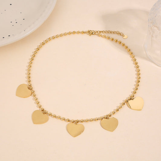 Collier Doré Chaîne Boule Avec Pampilles Cœurs - Eclat Paris