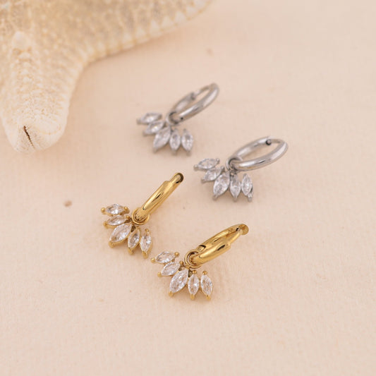 Créoles Argentées Pétales Scintillants Zirconium - Eclat Paris