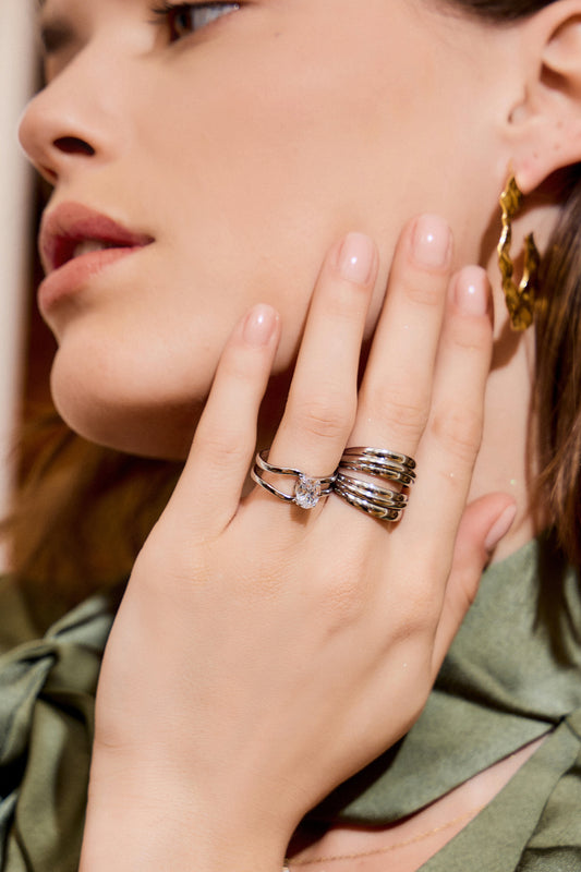 Bague Multi Lignes Dorées