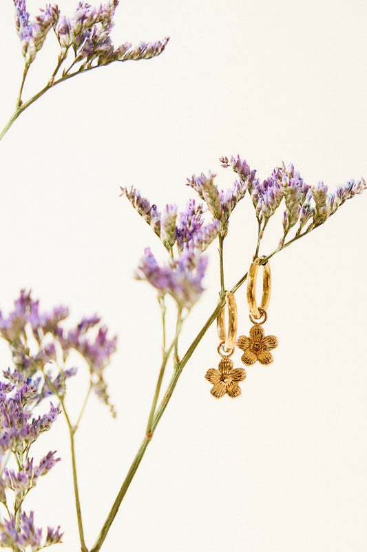 Boucles d'oreilles Créoles Dorées Avec Pendentifs Fleur