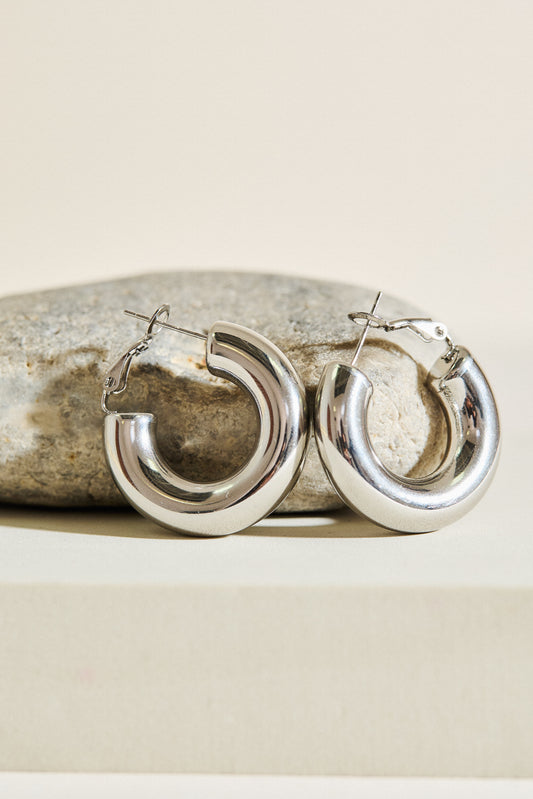 Boucles d'Oreilles Argentées Grosses Créoles Brillantes