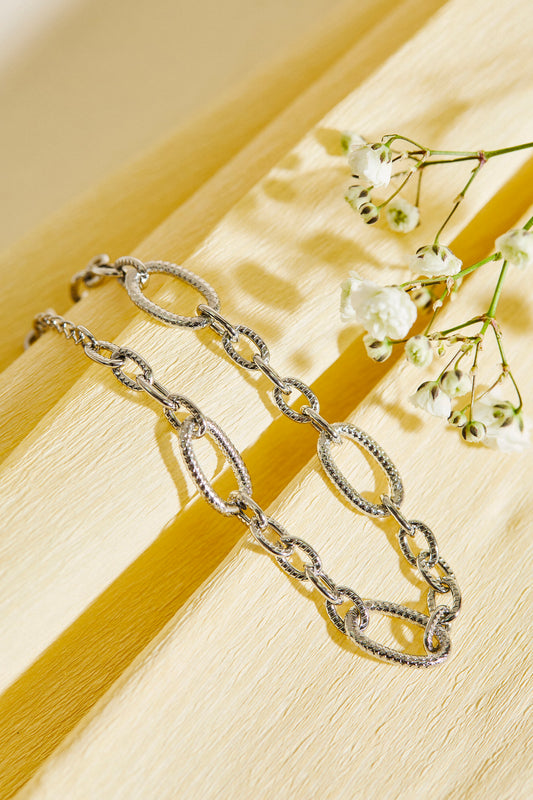 Bracelet Argenté Ajustable Chaîne En Mailles Avec Multi Maillons Texturés