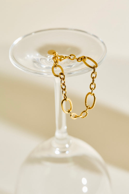 Bracelet Doré Ajustable Chaîne En Mailles Avec Multi Maillons Texturés