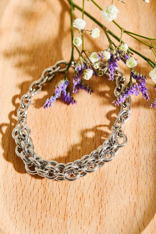 Bracelet Argenté Tresse de Gros Maillons Multi Couches