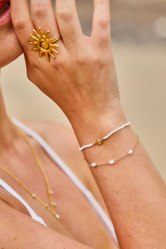 Bracelet double chaîne perle avec coquillage