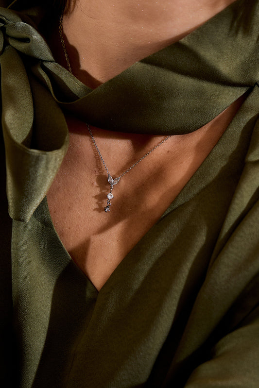 Collier Argenté Strass Pendant