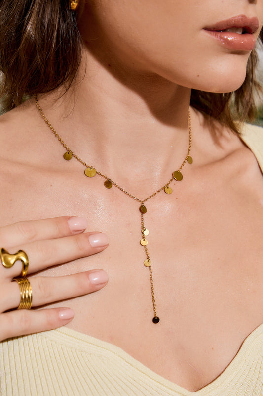 Collier Doré Forme de Y Orné de Multi Pastilles Brillantes