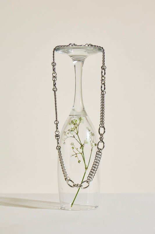 Collier Argenté Double Chaînes Mailles Et Multi Large Maillons