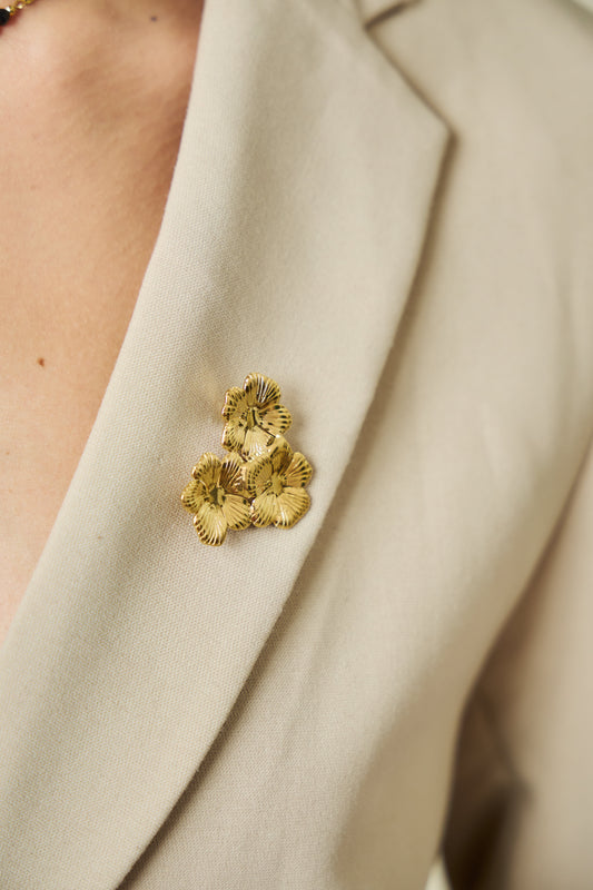 Broche Dorée Trois Fleurs