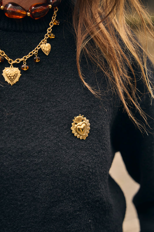 Broche dorée cœur ex-voto