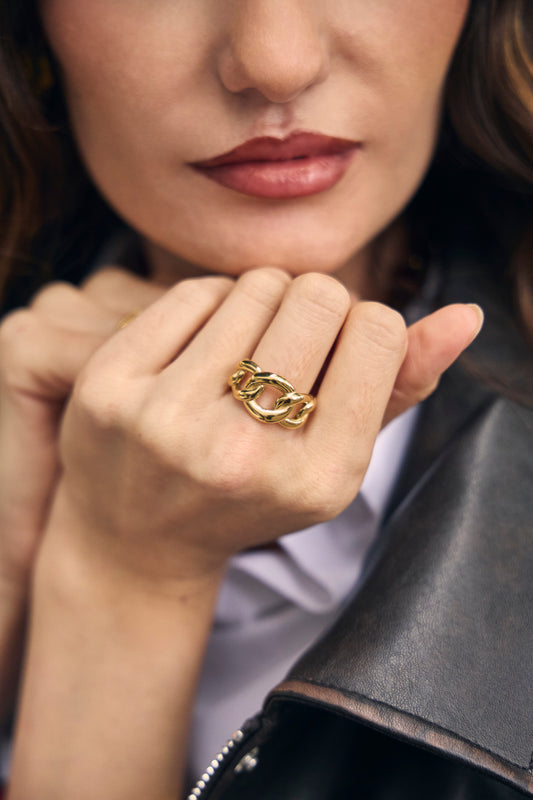 Bague Dorée Anneaux Maillons Entrelacés