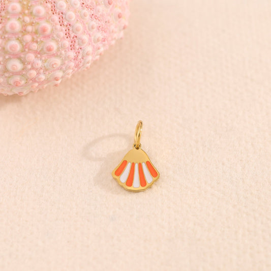 Lot de 3 Pendentifs Coquille Rayée Doré Et Émail Orange Blanc - Eclat Paris