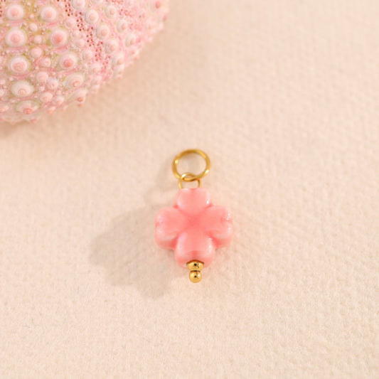 Lot de 3 Pendentifs Fleur Émail Doré Rose Pastel - Eclat Paris