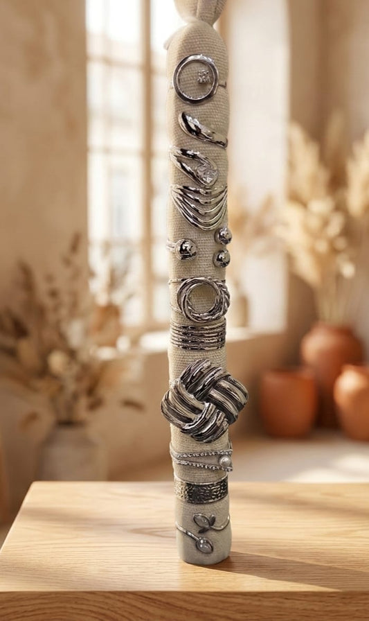 Lot de 10 Bagues Argentées en Acier Inoxydable sur Présentoir