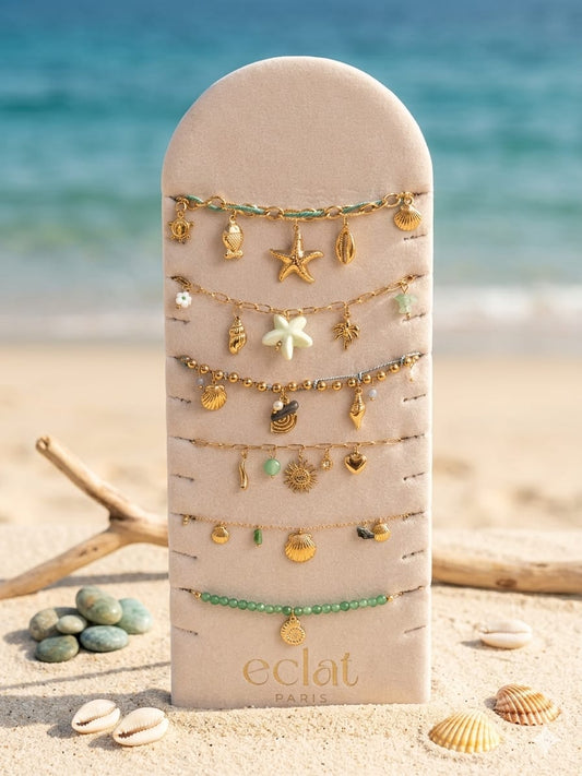 Lot de 6 bracelets thème de la mer ton vert