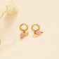 Mini hoop earrings with ginkgo flower and pink stone