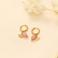 Mini hoop earrings with ginkgo flower and pink stone