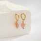 Mini hoop earrings with ginkgo flower and pink stone