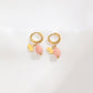 Mini hoop earrings with ginkgo flower and pink stone