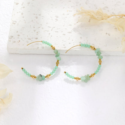 Boucles d'oreilles créoles et perles vertes