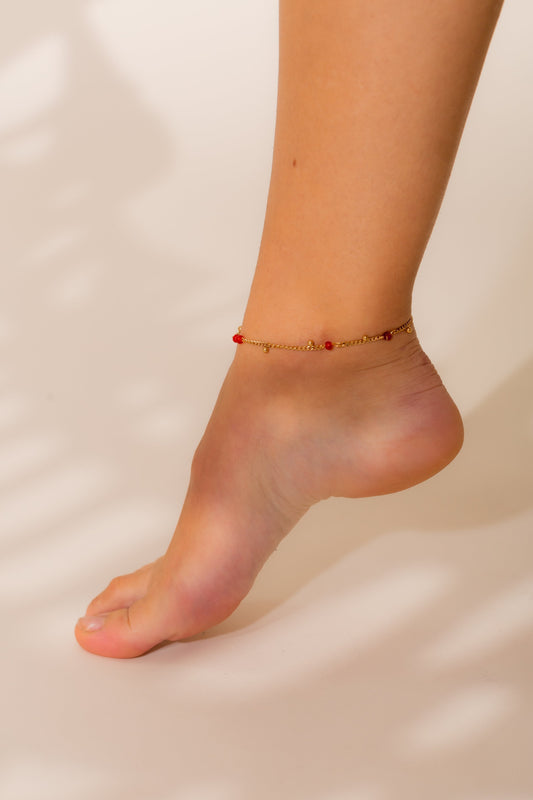 Anklet with red stones