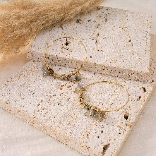 Boucle d'oreilles créoles avec perles de couleur dorée