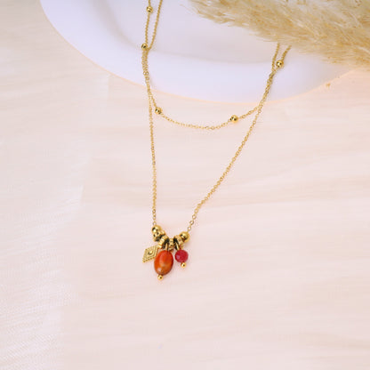 Double chain necklace with red pendants