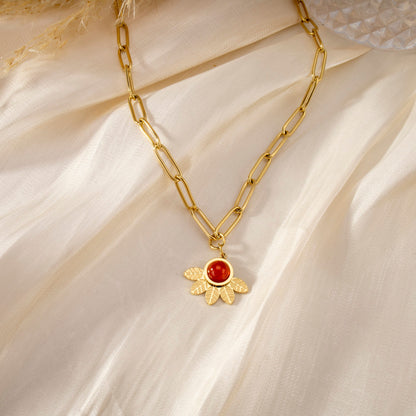 Flower and colored stone pendant necklace